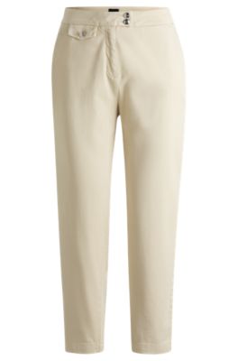 Casual chinos in stretch-cotton satin, Light Beige