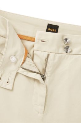 Casual chinos in stretch-cotton satin, Light Beige