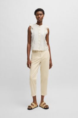 Casual chinos in stretch-cotton satin, Light Beige