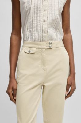 Casual chinos in stretch-cotton satin, Light Beige