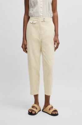 Casual chinos in stretch-cotton satin, Light Beige