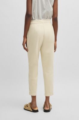 Casual chinos in stretch-cotton satin, Light Beige