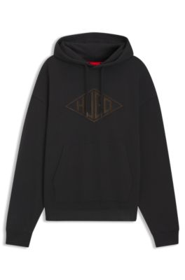 HUGO - Cotton-terry hoodie with embroidered logo - Black