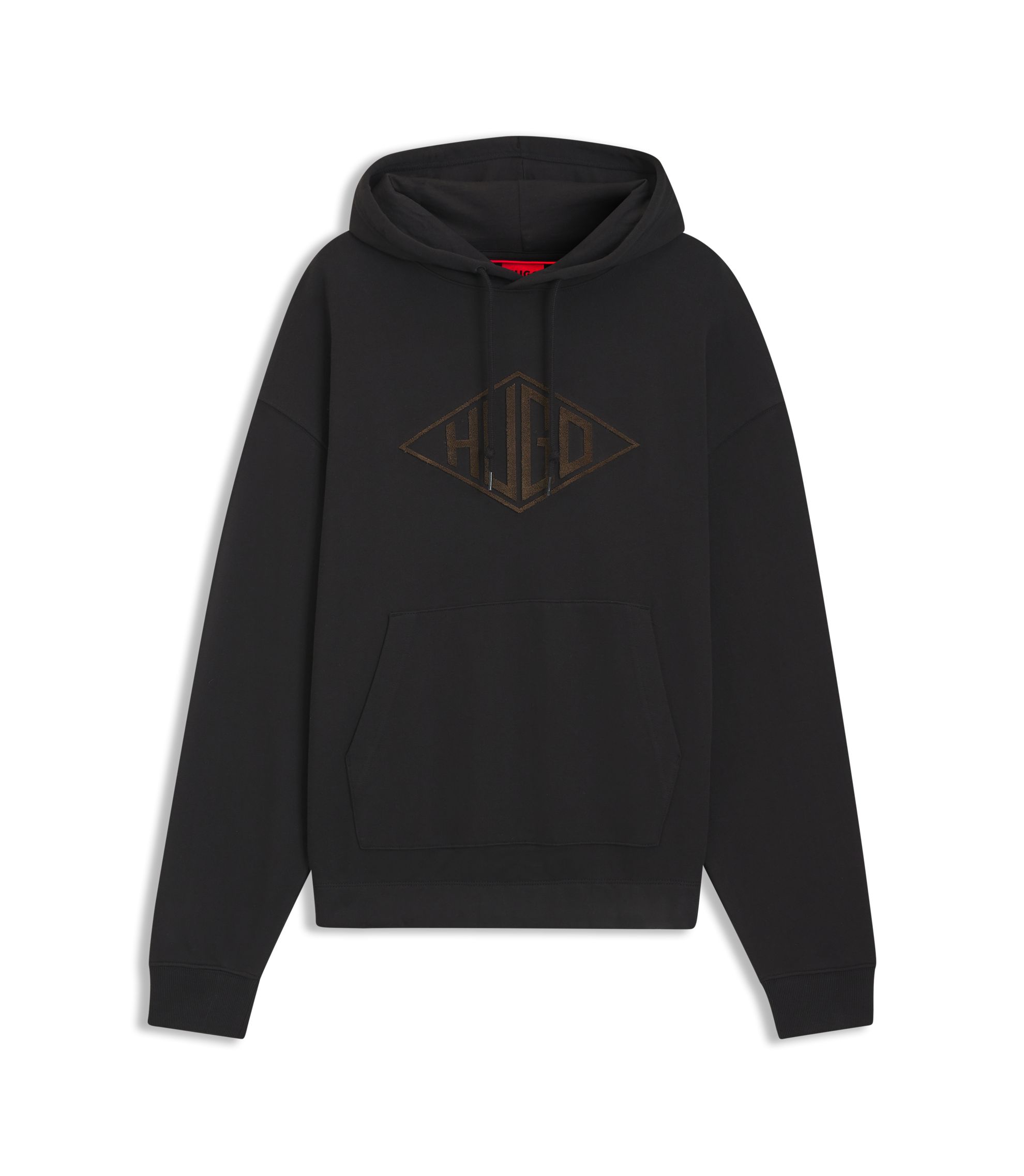HUGO - Cotton-terry hoodie with embroidered logo - Black
