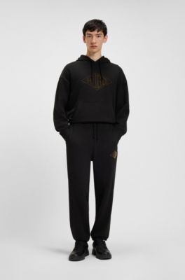 Cotton-terry hoodie with embroidered logo, Black