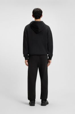 Cotton-terry hoodie with embroidered logo, Black