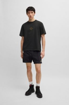 Relaxed-fit T-shirt in cotton with embroidered logo, Black