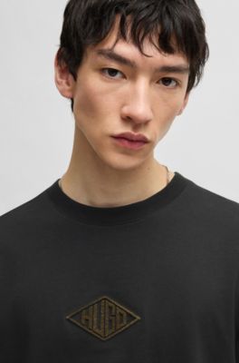 Relaxed-fit T-shirt in cotton with embroidered logo, Black