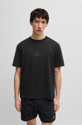 Relaxed-fit T-shirt in cotton with embroidered logo, Black