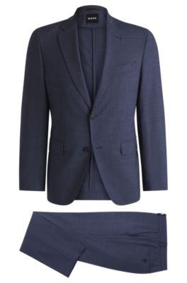 Slim-fit suit in micro-patterned performance-stretch fabric, Blue