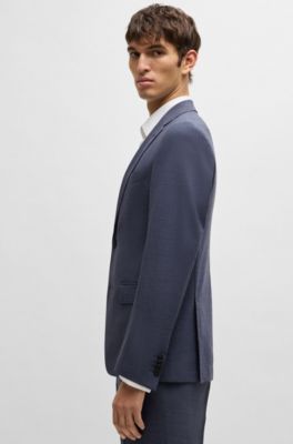 Slim-fit suit in micro-patterned performance-stretch fabric, Blue