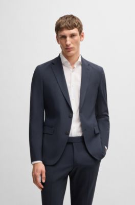Traje slim fit de mezcla de lana con el&aacute;stico t&eacute;cnico, Azul oscuro