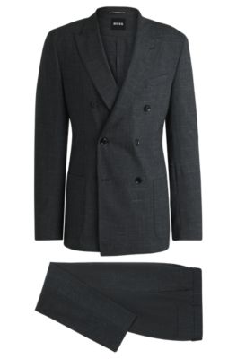 Slim-fit suit in patterned wool, linen and stretch, Grey