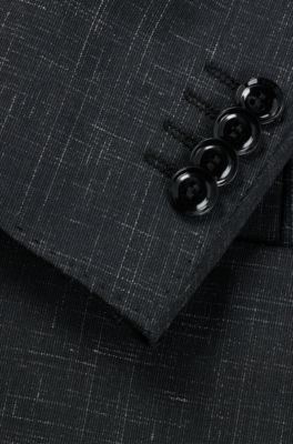 Slim-fit suit in patterned wool, linen and stretch, Grey