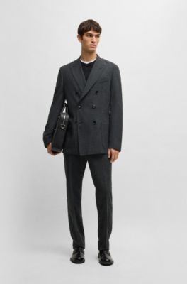Slim-fit suit in patterned wool, linen and stretch, Grey