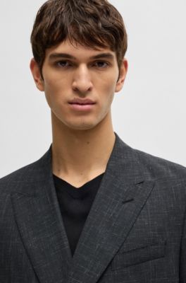 Slim-fit suit in patterned wool, linen and stretch, Grey