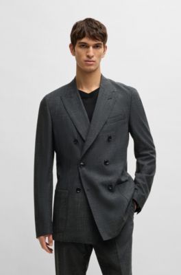 Slim-fit suit in patterned wool, linen and stretch, Grey