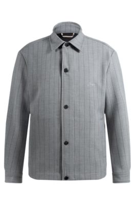 Sobrecamisa relaxed fit con raya y logo caligrafiado, Gris
