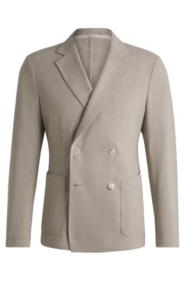 Blazer slim fit estampado de mezcla de lana, Beige claro
