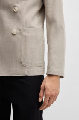 Blazer slim fit estampado de mezcla de lana, Beige claro