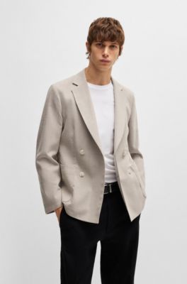 Blazer slim fit estampado de mezcla de lana, Beige claro
