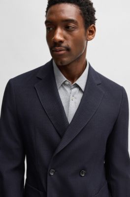 Blazer slim fit estampado de mezcla de lana, Azul oscuro