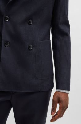 Blazer slim fit estampado de mezcla de lana, Azul oscuro