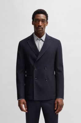 Blazer slim fit estampado de mezcla de lana, Azul oscuro