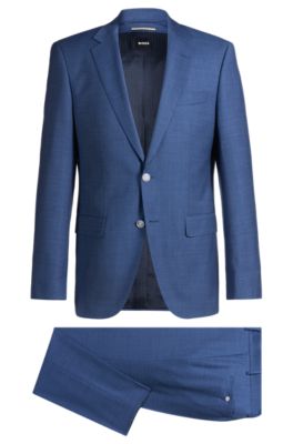 BOSS - Slim-fit suit in micro-patterned wool - Blue