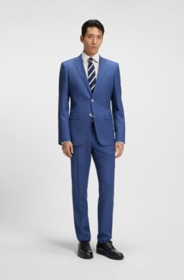 Traje slim fit de lana virgen con microdibujo, Azul