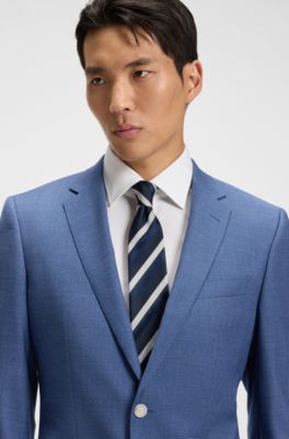 Traje slim fit de lana virgen con microdibujo, Azul