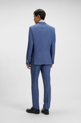 Traje slim fit de lana virgen con microdibujo, Azul