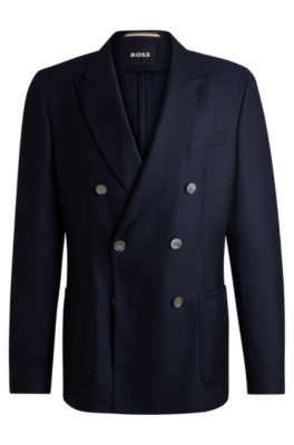 BOSS - Slim-fit blazer in patterned virgin wool - Dark Blue
