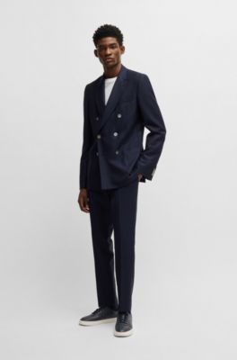 Blazer slim fit en lana virgen con dibujo, Azul oscuro