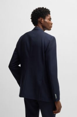 Blazer slim fit en lana virgen con dibujo, Azul oscuro