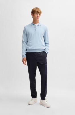 Slim-fit trousers in micro-patterned virgin wool, Dark Blue