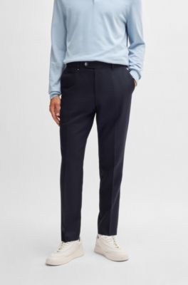 Slim-fit trousers in micro-patterned virgin wool, Dark Blue