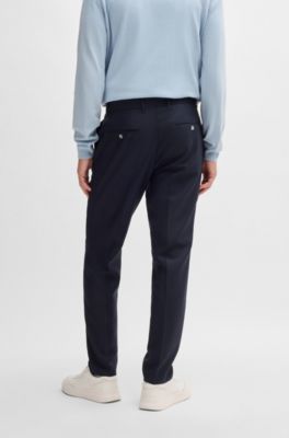 Slim-fit trousers in micro-patterned virgin wool, Dark Blue