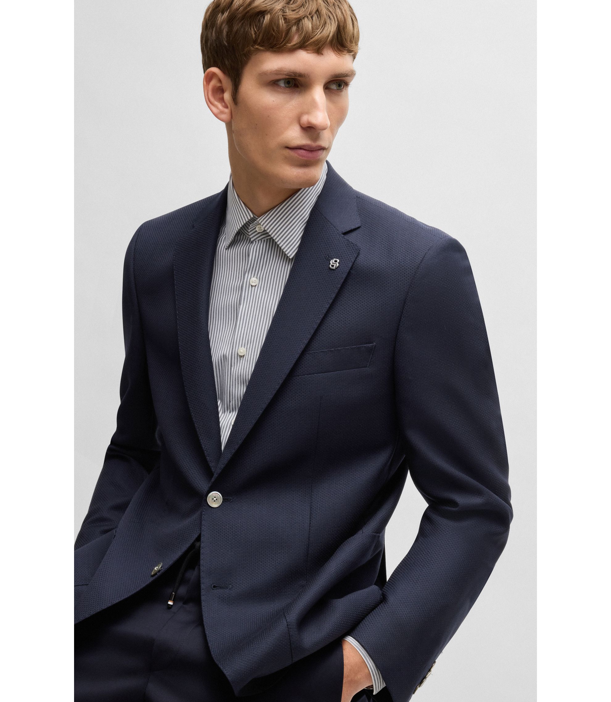 BOSS - Regular-fit suit jacket in micro-patterned virgin wool