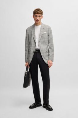 Chaqueta de traje slim fit en mezcla de lana a cuadros, Gris claro