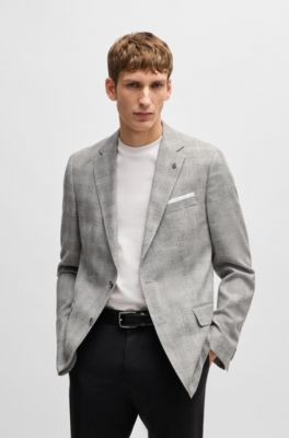 Chaqueta de traje slim fit en mezcla de lana a cuadros, Gris claro