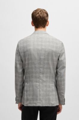Chaqueta de traje slim fit en mezcla de lana a cuadros, Gris claro