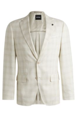 Chaqueta de traje slim fit en mezcla de lana a cuadros, Blanco