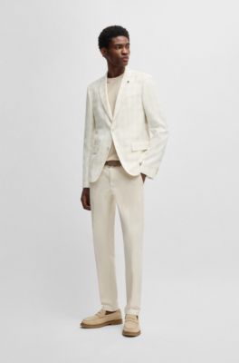 Chaqueta de traje slim fit en mezcla de lana a cuadros, Blanco