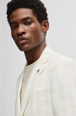 Chaqueta de traje slim fit en mezcla de lana a cuadros, Blanco