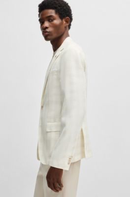 Chaqueta de traje slim fit en mezcla de lana a cuadros, Blanco
