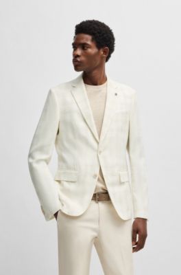 Chaqueta de traje slim fit en mezcla de lana a cuadros, Blanco