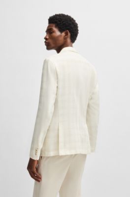 Chaqueta de traje slim fit en mezcla de lana a cuadros, Blanco