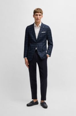 Slim-fit suit jacket in a checked wool blend, Dark Blue