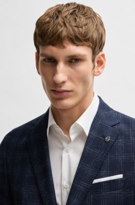 Slim-fit suit jacket in a checked wool blend, Dark Blue